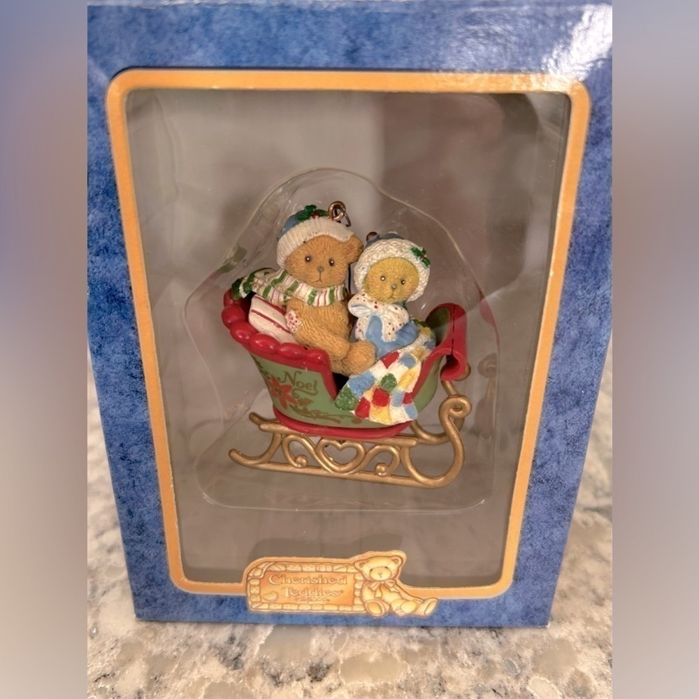 Enesco Cherished Teddies Bears in Sleigh Ornament 1998